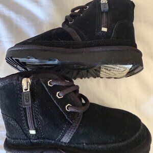 Ugg Neumel II Black Suede Ankle Boot, Side Zipper, Tie Front, Size 8